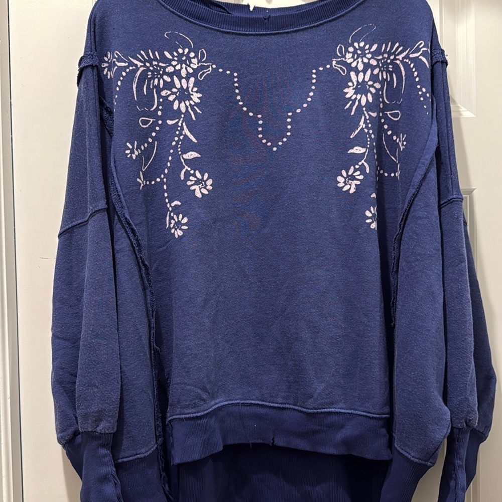 FREE PEOPLE WE THE FREE CAMDEN GRAPHIC SWEATSHIRT Floral Blue NWT sz S, M - Picture 1 of 4